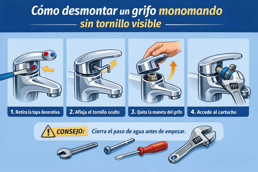 cómo desmontar un grifo monomando sin tornillo